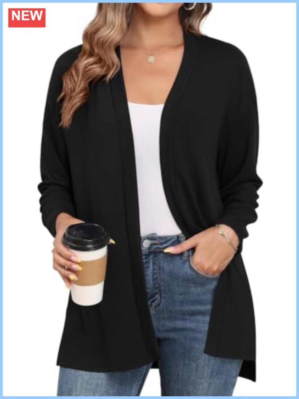 Womens Lightweight Open Front Cardigan Loose Fit Long Sleeve Knit